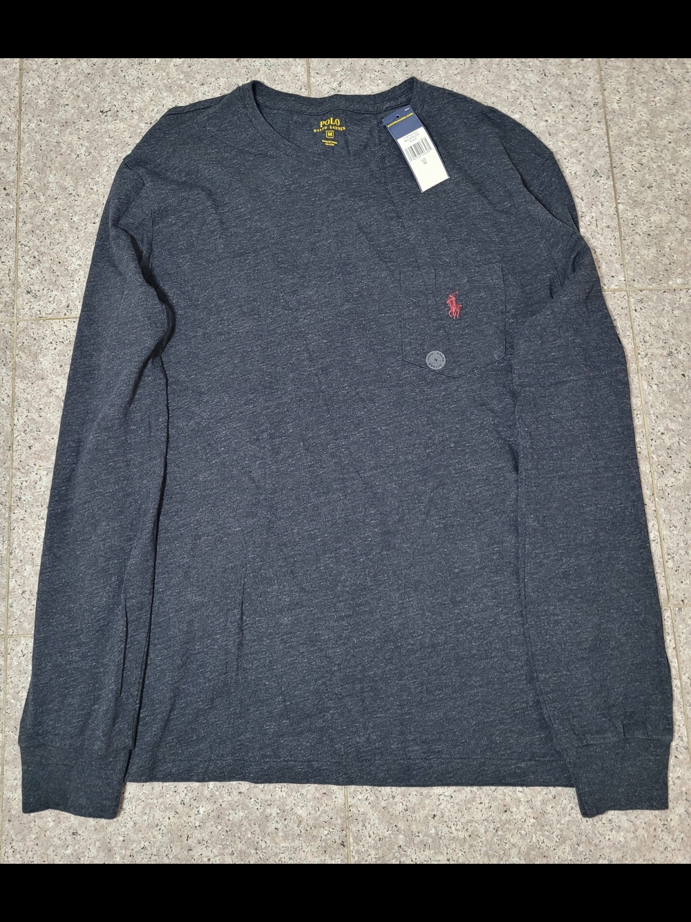 Polo by Ralph Lauren Long-Sleeve Crewneck Tee - Dark Heather Navy with Red Pony